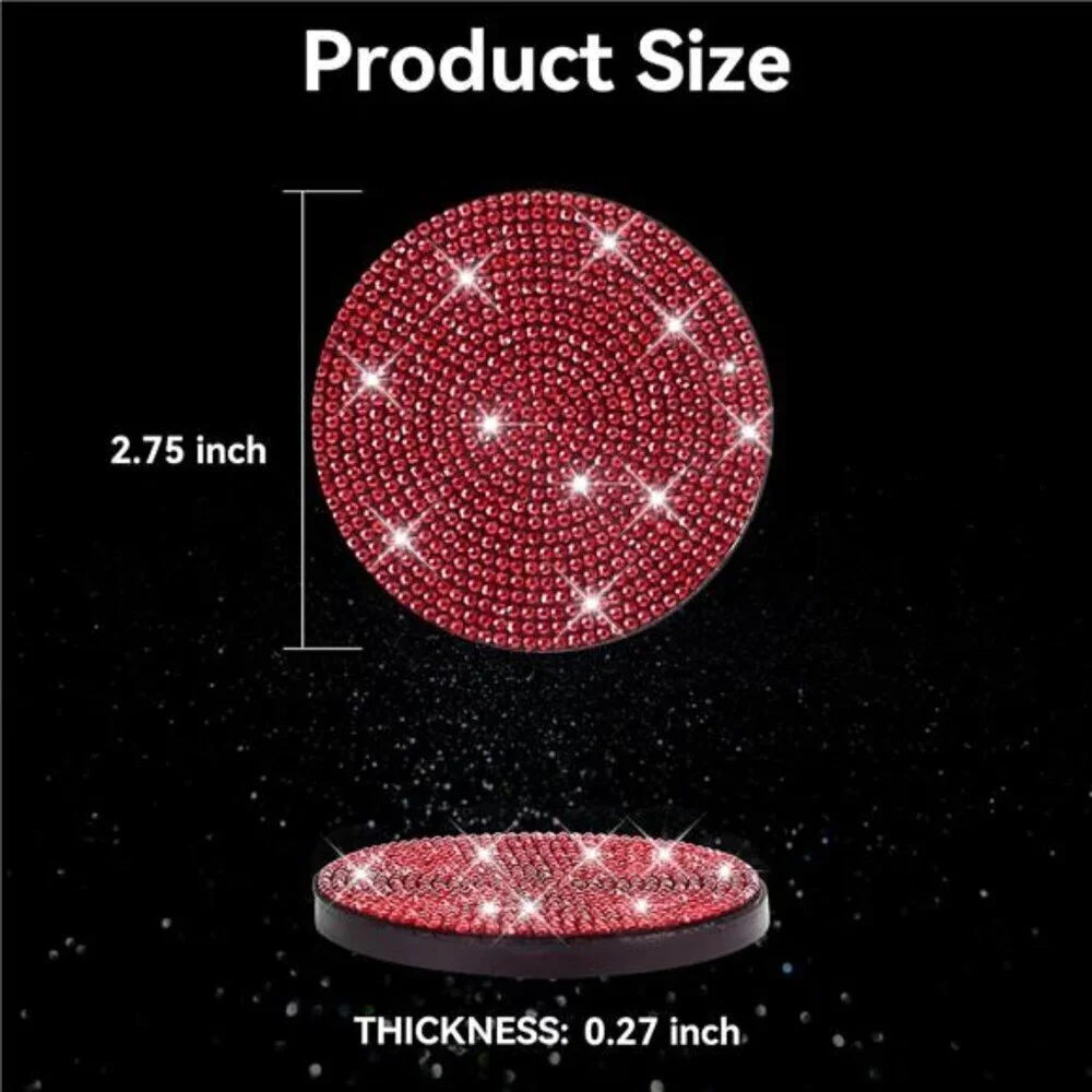 Car Cup Coasters Bling 2-Pack Universal Non-Slip Cup Holder Vehicle Diamond Red